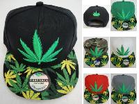 Snap-Back Flat Bill Hat [Marijuana Leaf] *Printed Bill
